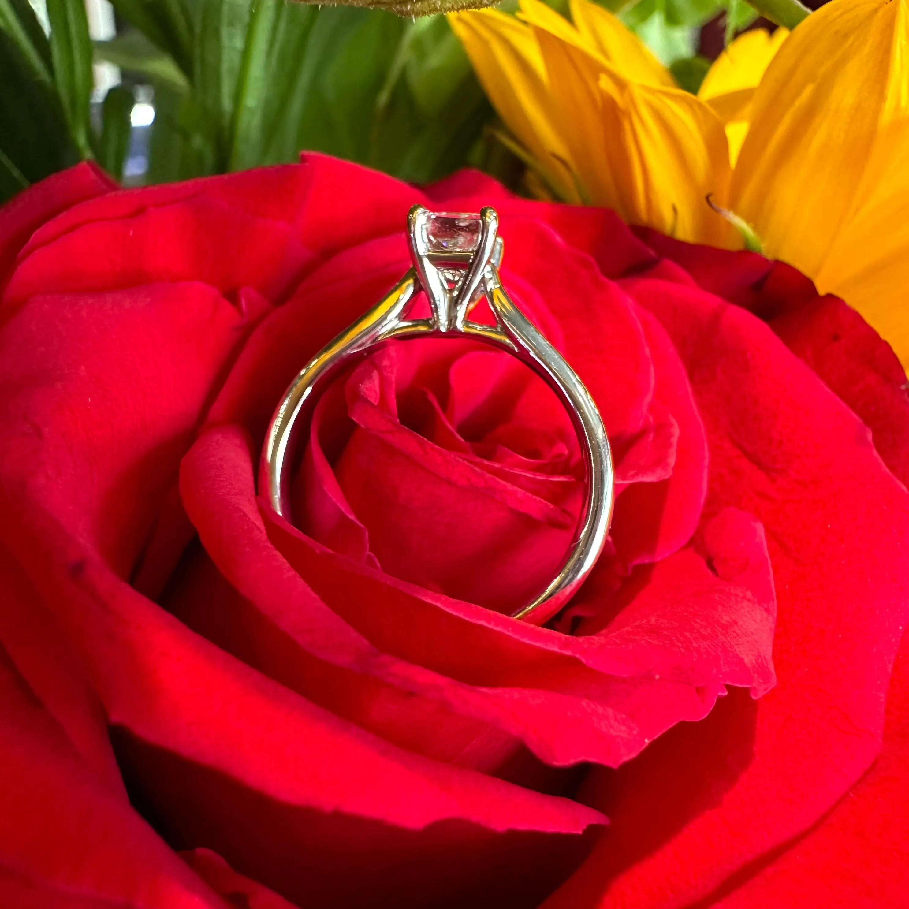 0.63 Carat Princess Cut Diamond Solitaire 14K White Gold Engagement Ring