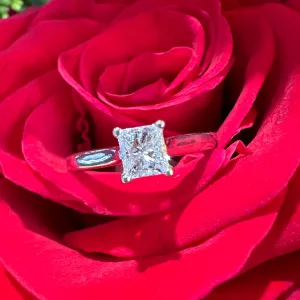 0.63 Carat Princess Cut Diamond Solitaire 14K White Gold Engagement Ring