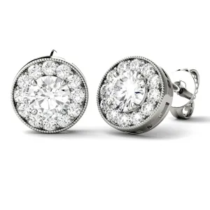 0.70 CTW DEW Round Moissanite Petite Halo Stud Earrings in 14K White Gold