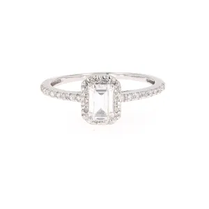 0.73 CTW DEW Emerald Moissanite Accented Halo Engagement Ring in 14K White Gold