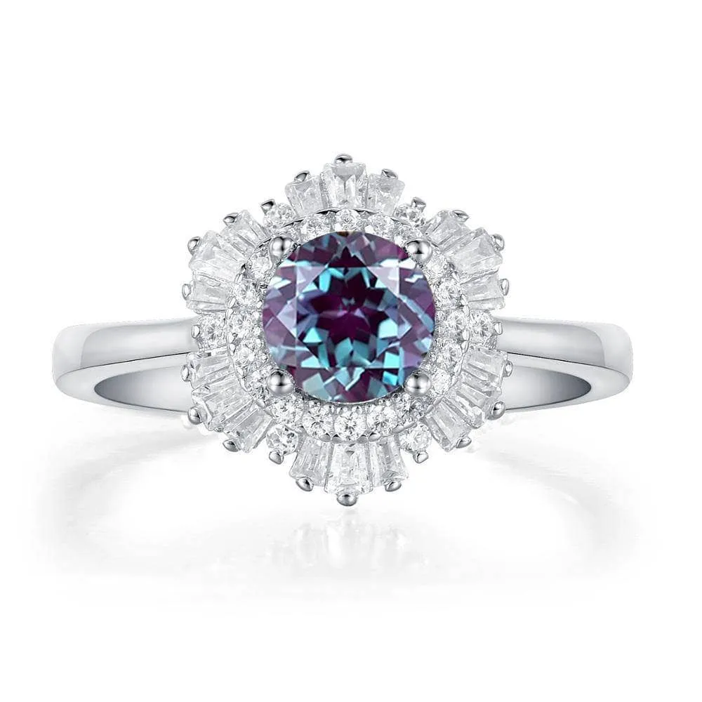 0.8CT Lab Alexandrite Gemstone Engagement Ring