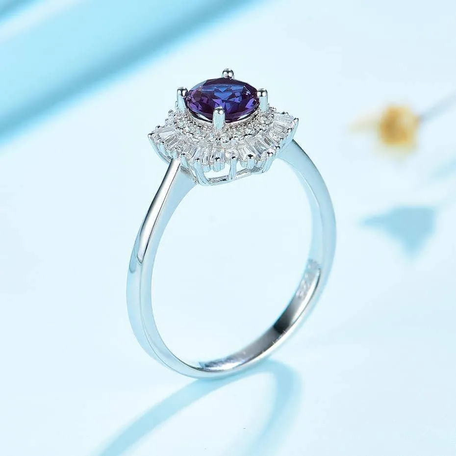 0.8CT Lab Alexandrite Gemstone Engagement Ring
