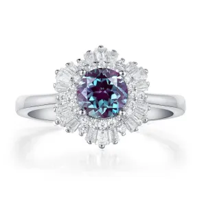 0.8CT Lab Alexandrite Gemstone Engagement Ring