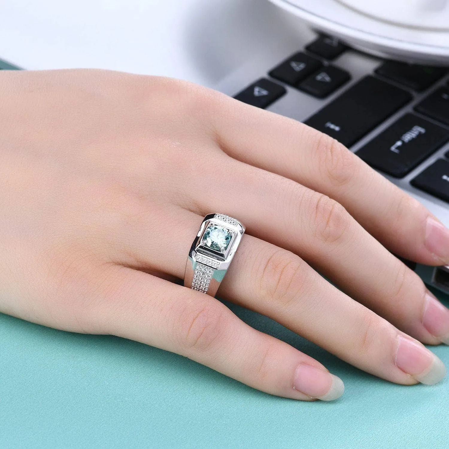 1.0 Ct. 6.5mm Green Diamond Men's Cluster Ring
