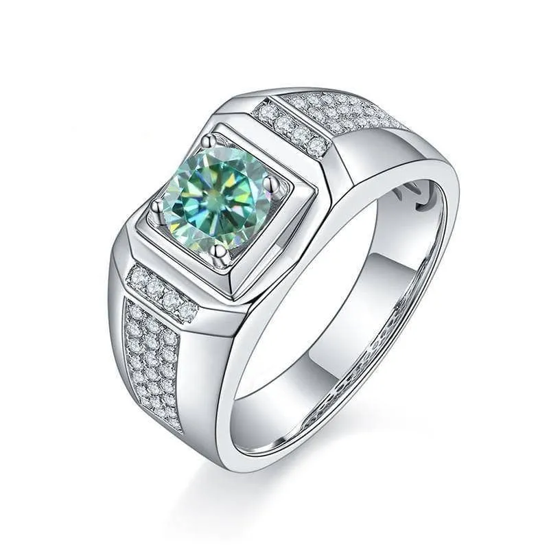 1.0 Ct. 6.5mm Green Diamond Men's Cluster Ring