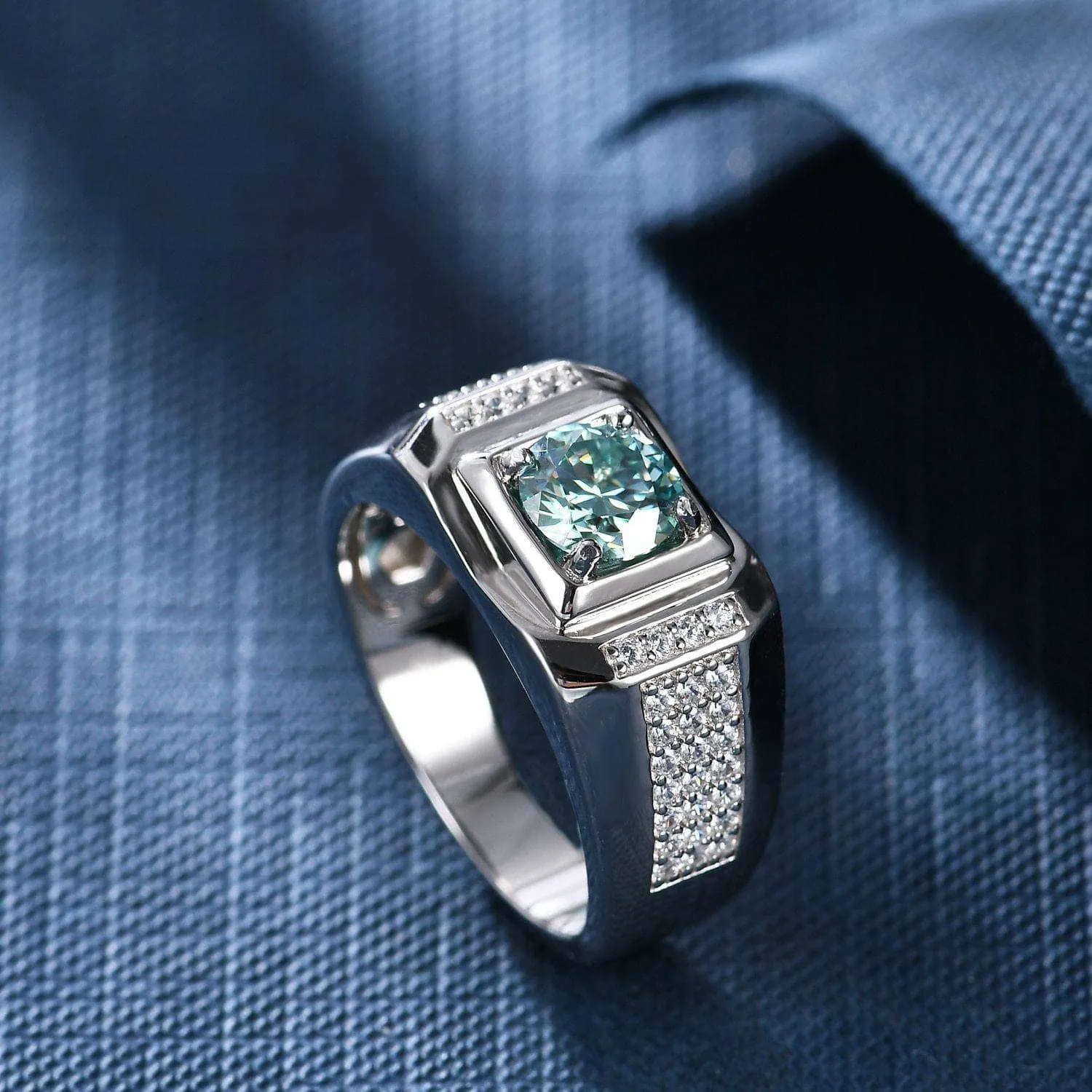 1.0 Ct. 6.5mm Green Diamond Men's Cluster Ring