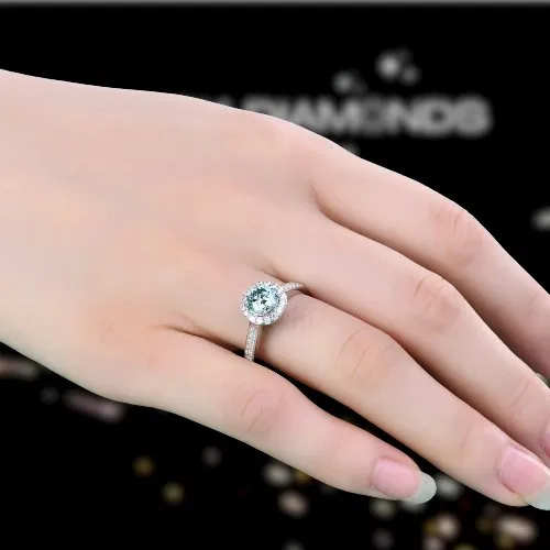 1.0 ct Round Halo Green Diamond Adjustable Engagement Ring
