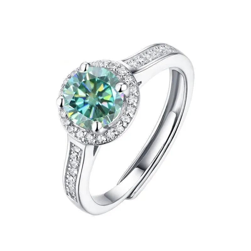 1.0 ct Round Halo Green Diamond Adjustable Engagement Ring
