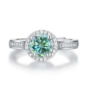 1.0 ct Round Halo Green Diamond Adjustable Engagement Ring