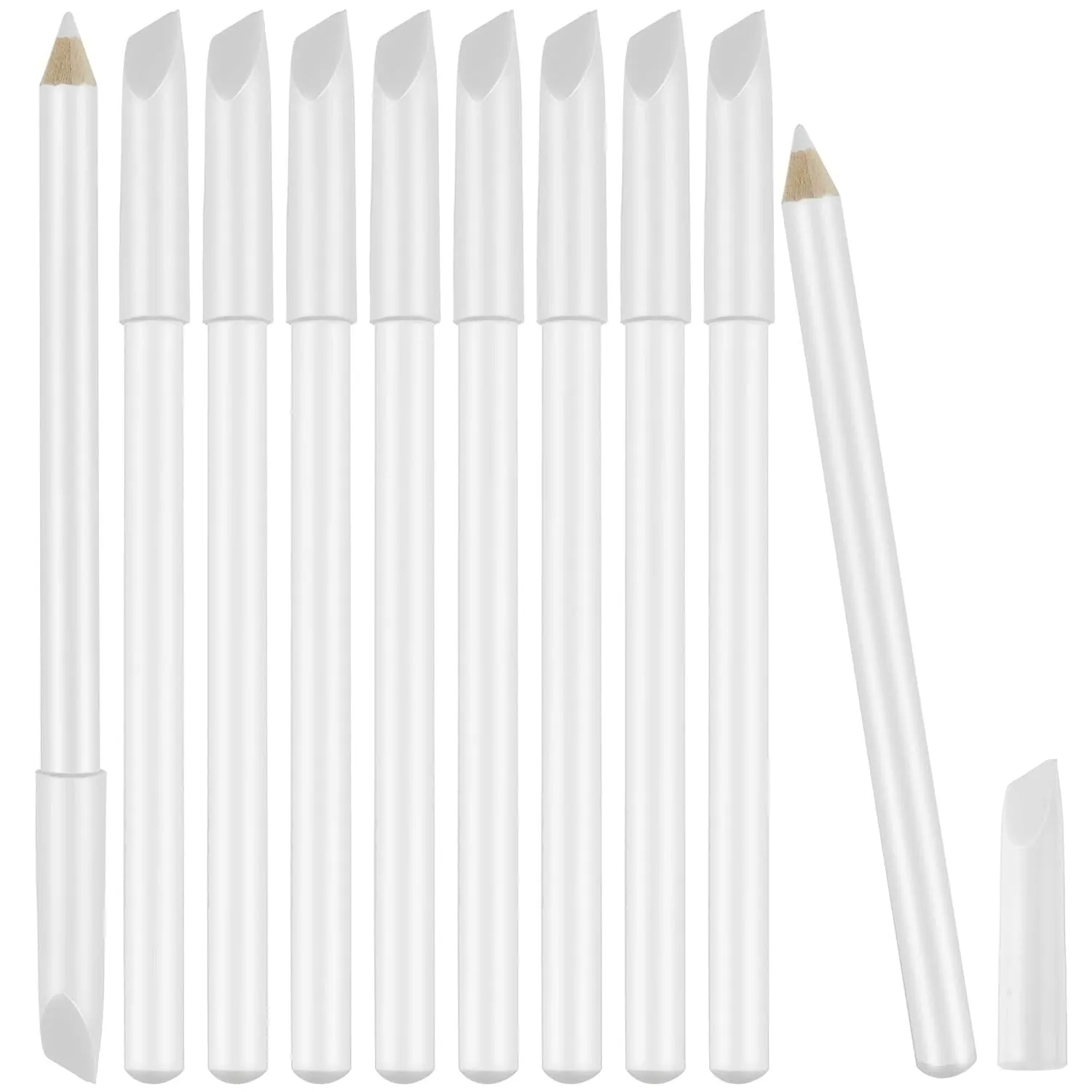 10 Pieces Nail Whitening Pencil 2-In-1 White Nail Pencil DIY French Design Manicure with Cuticle Pusher
