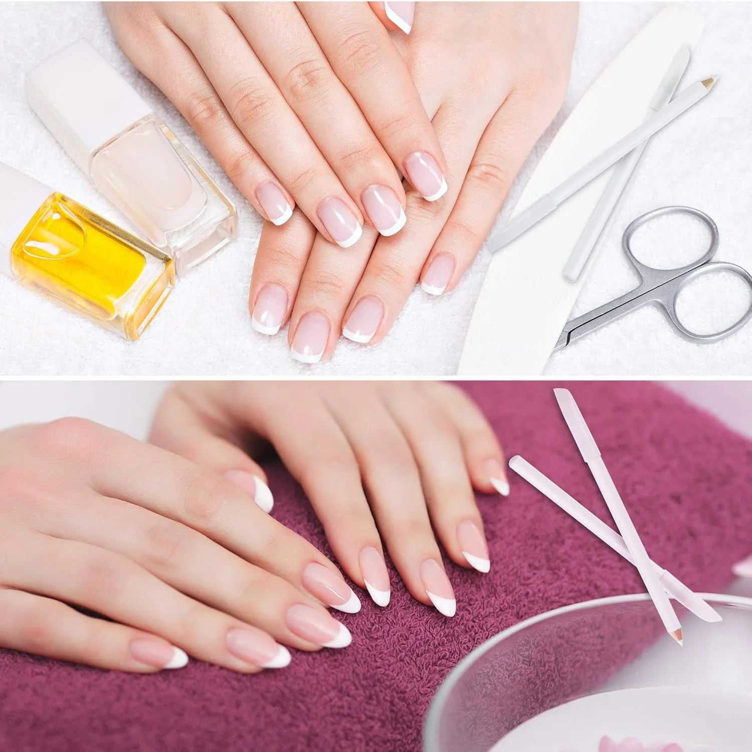 10 Pieces Nail Whitening Pencil 2-In-1 White Nail Pencil DIY French Design Manicure with Cuticle Pusher