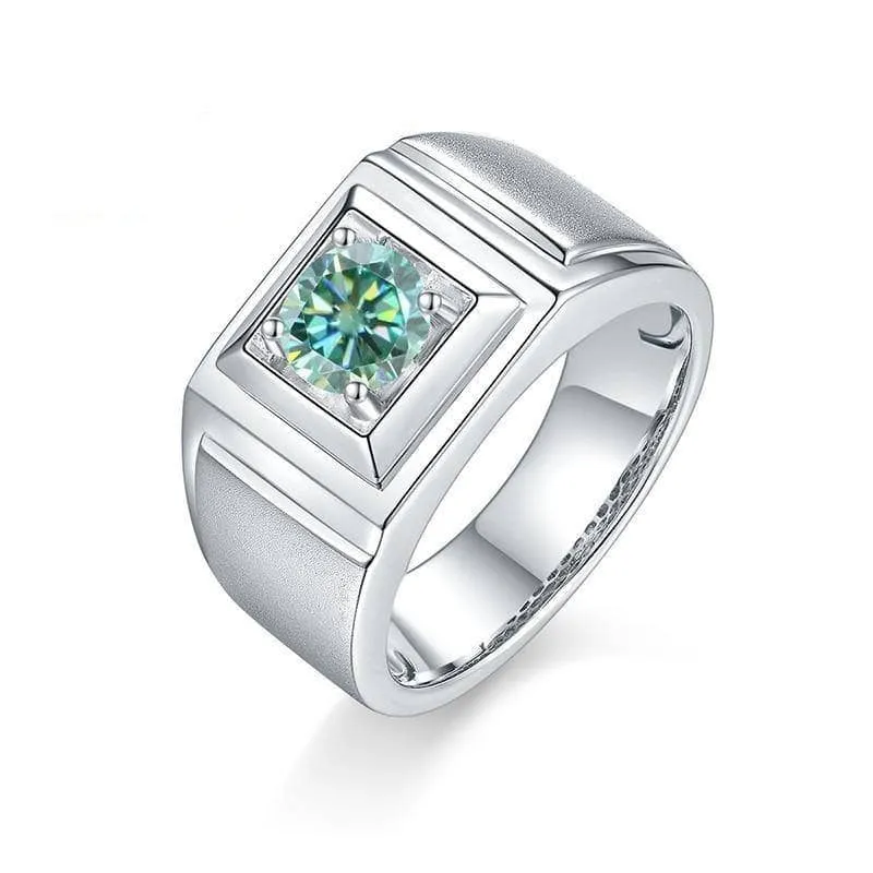 1.0Ct 6.5mm Green Diamond Men's Ring