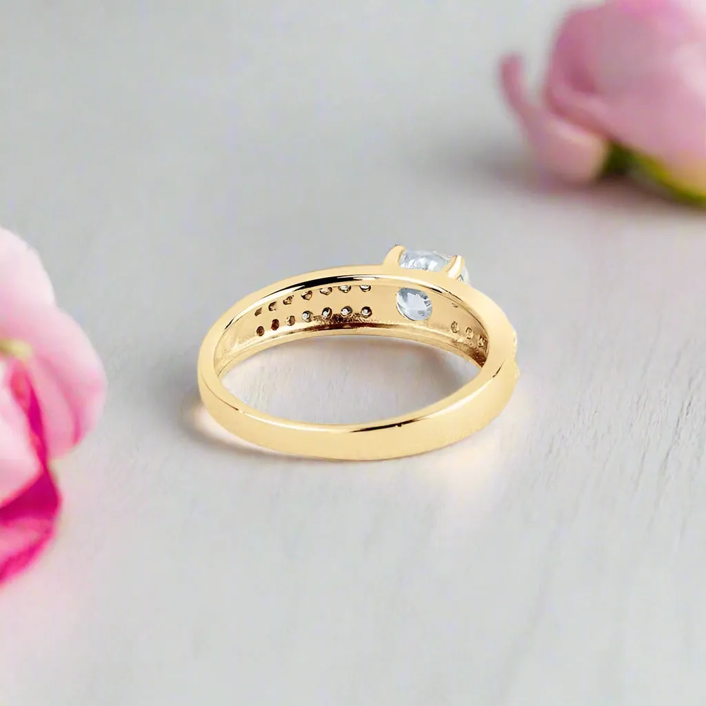 10k Yellow Gold 0.8 Ct Round Cut Diamond Double Row Engagement Ring