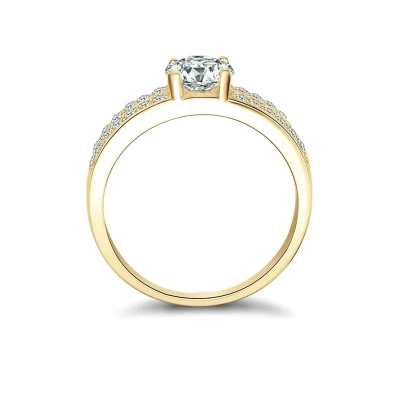 10k Yellow Gold 0.8 Ct Round Cut Diamond Double Row Engagement Ring
