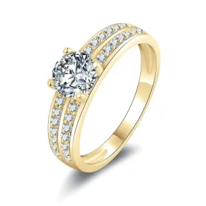 10k Yellow Gold 0.8 Ct Round Cut Diamond Double Row Engagement Ring