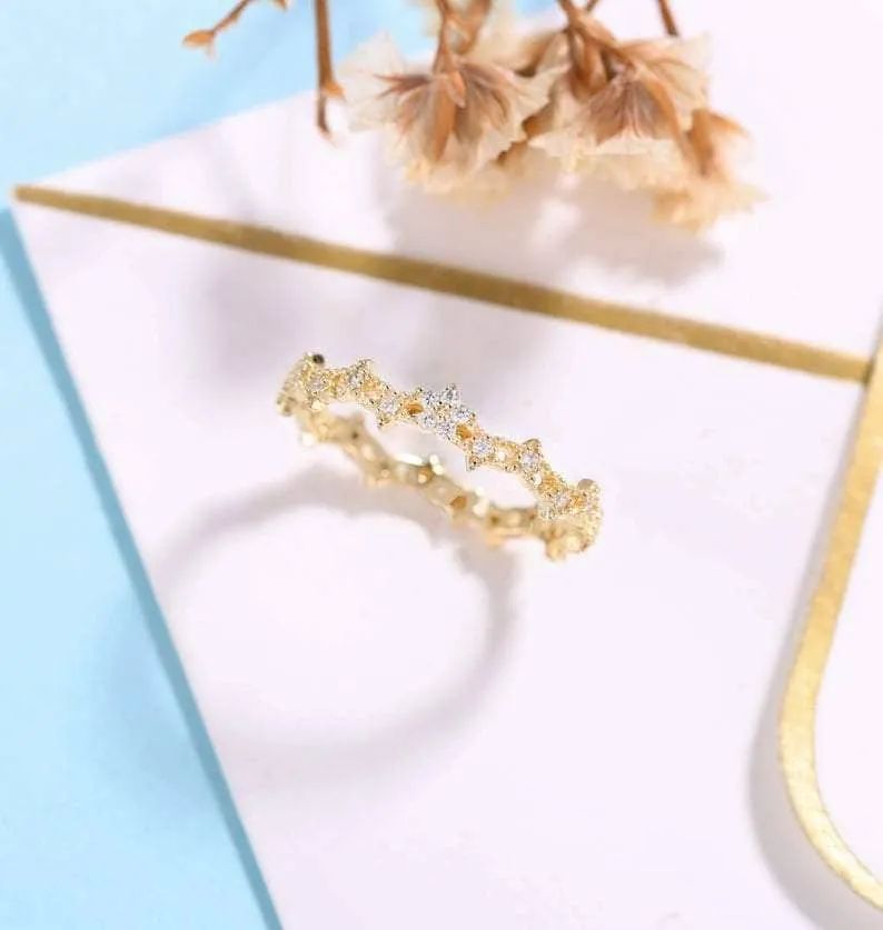 10K Yellow Gold Moissnaite Stackable Wedding Band