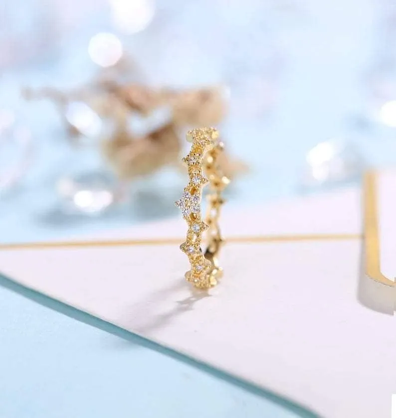 10K Yellow Gold Moissnaite Stackable Wedding Band