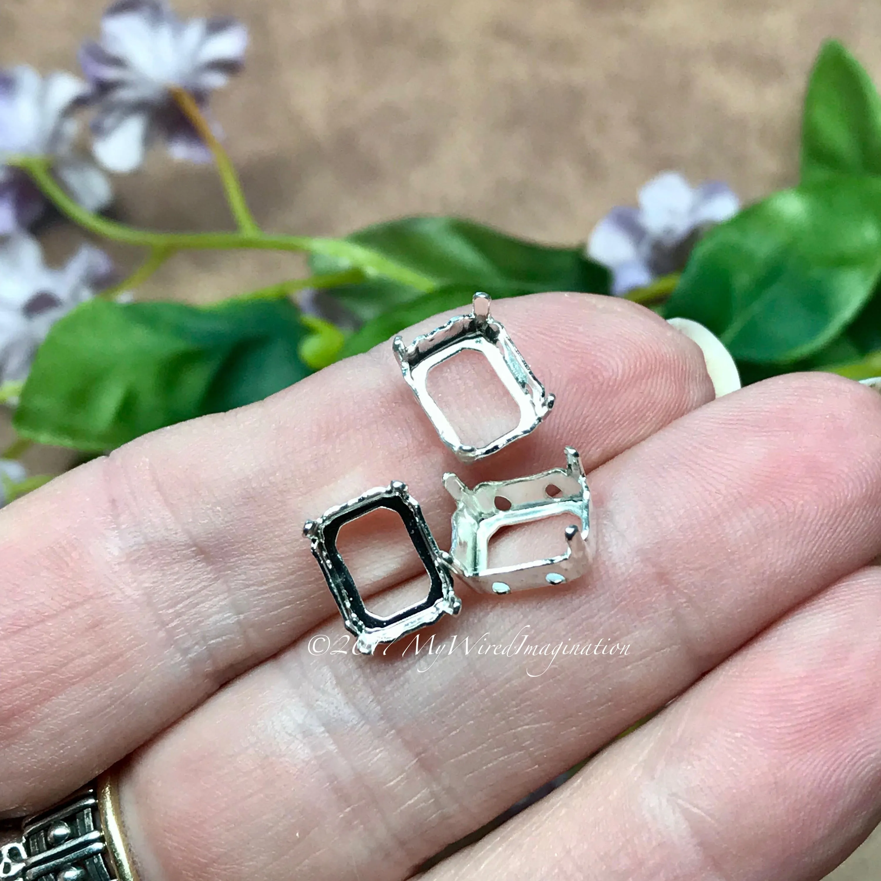 10x8mm Octagon Settings, Art 4600,  3 Pieces Silver or Gold Plated