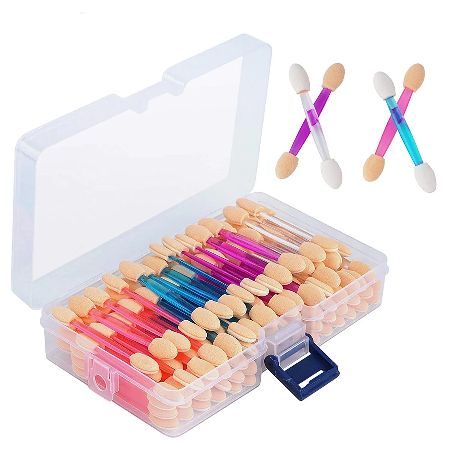 120PCS Disposable Dual Sides Eye Shadow Sponge Applicators with Container, 2.44' Length Eyeshadow Brushes Makeup Applicator Black