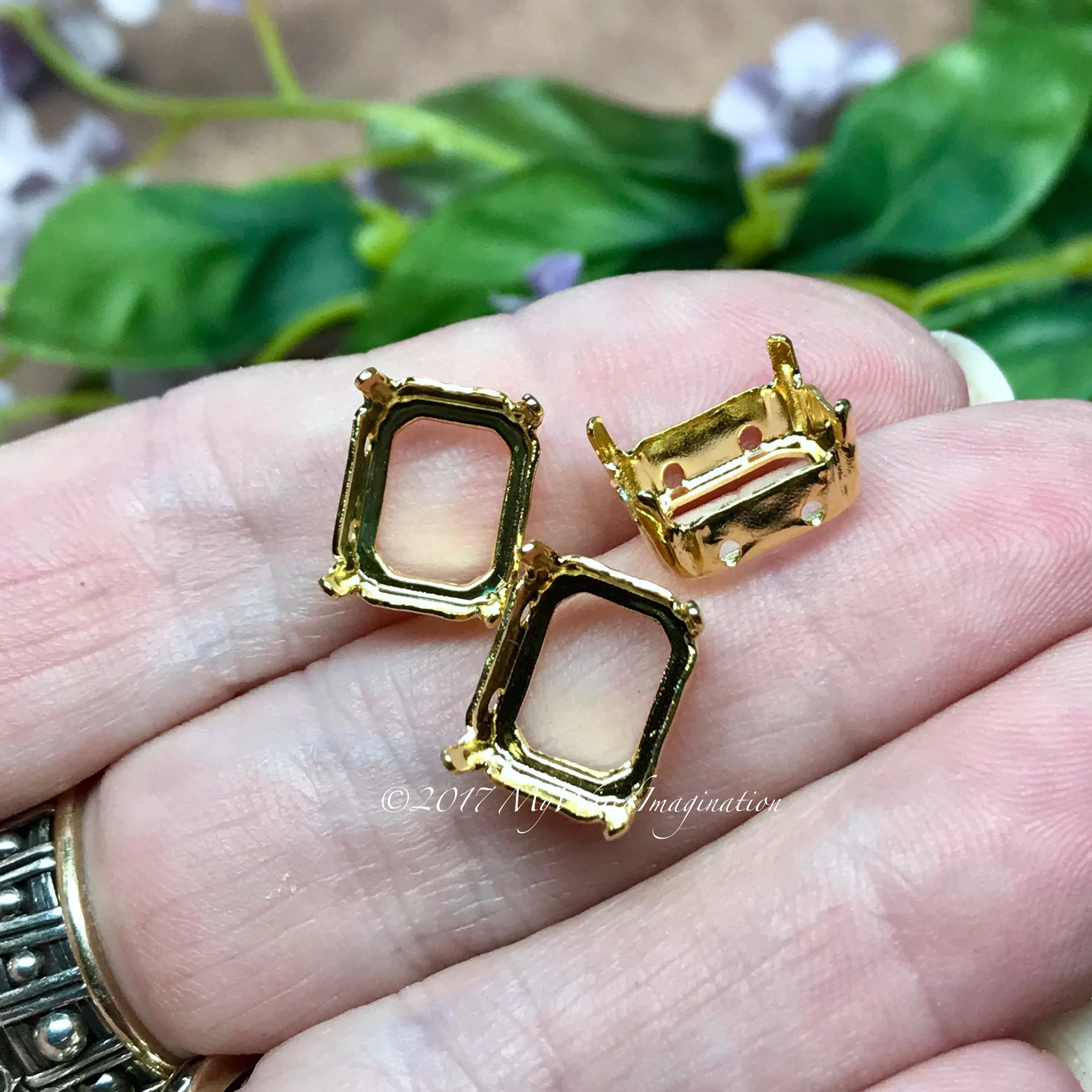 12x10mm Octagon Settings, Art 4600,  3 Pieces Silver or Gold Plated