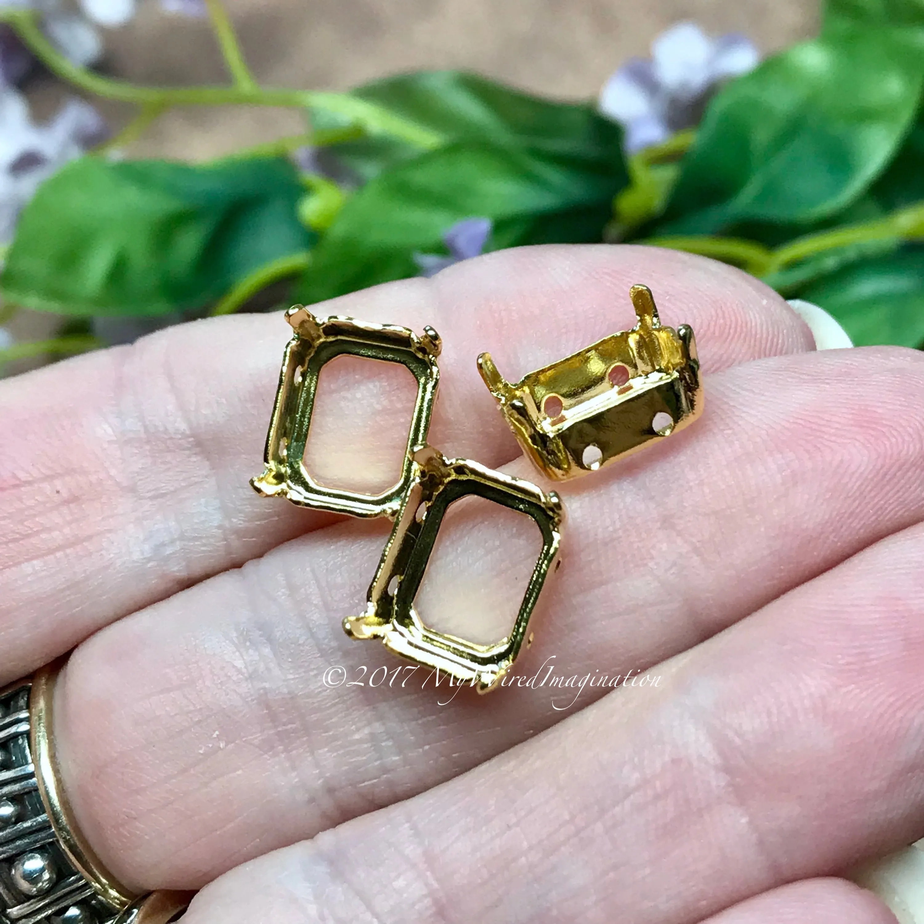 12x10mm Octagon Settings, Art 4600,  3 Pieces Silver or Gold Plated