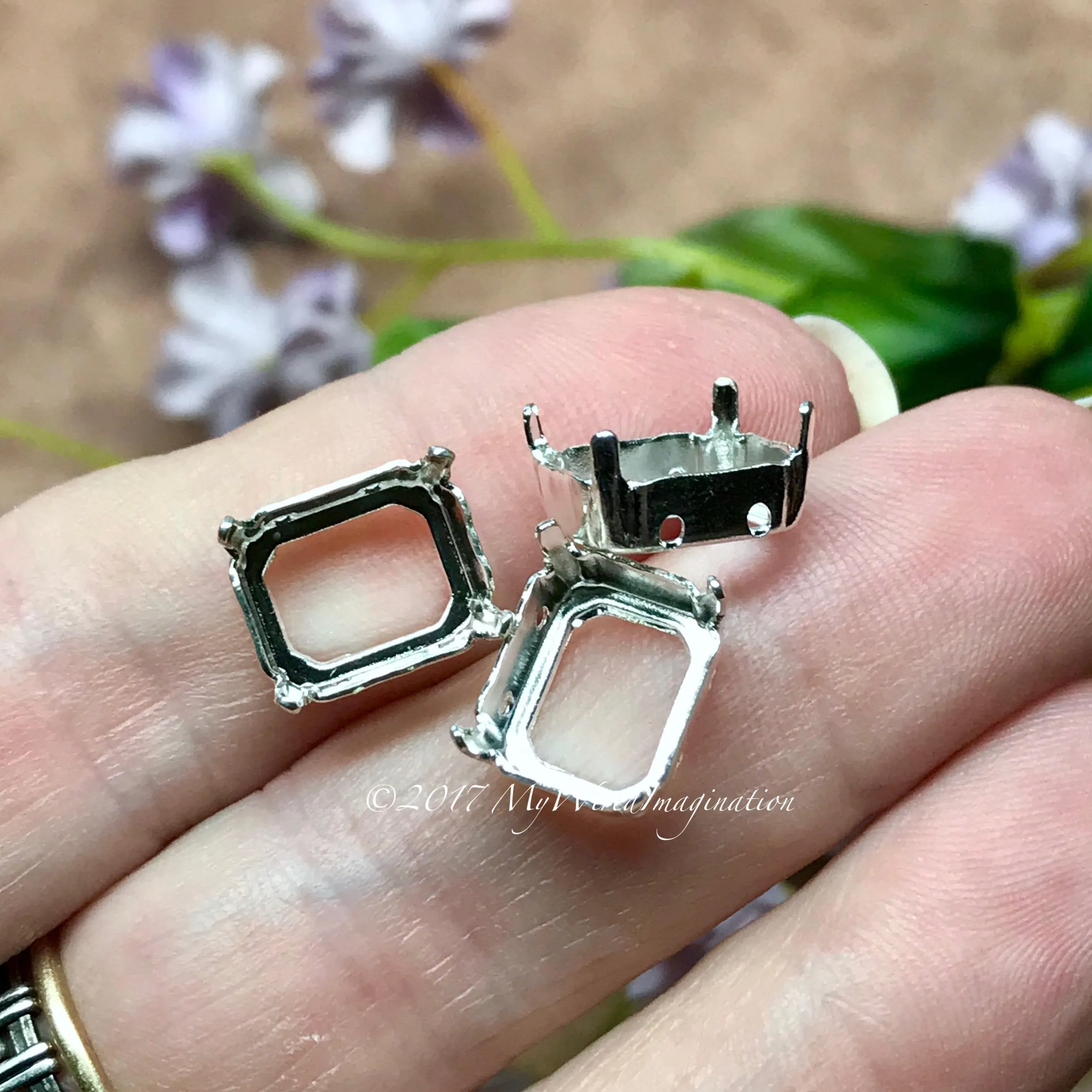 12x10mm Octagon Settings, Art 4600,  3 Pieces Silver or Gold Plated