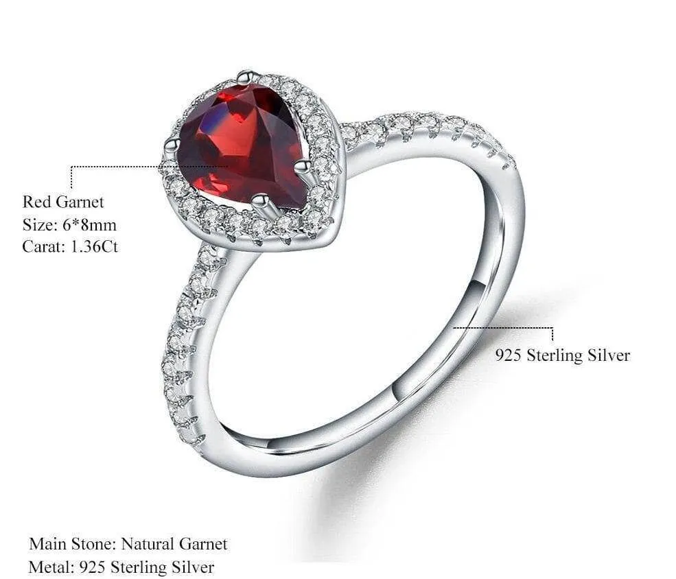 1.36Ct Natural Pear Cut Red Garnet Ring