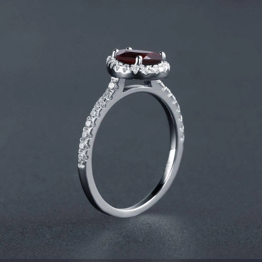 1.36Ct Natural Pear Cut Red Garnet Ring
