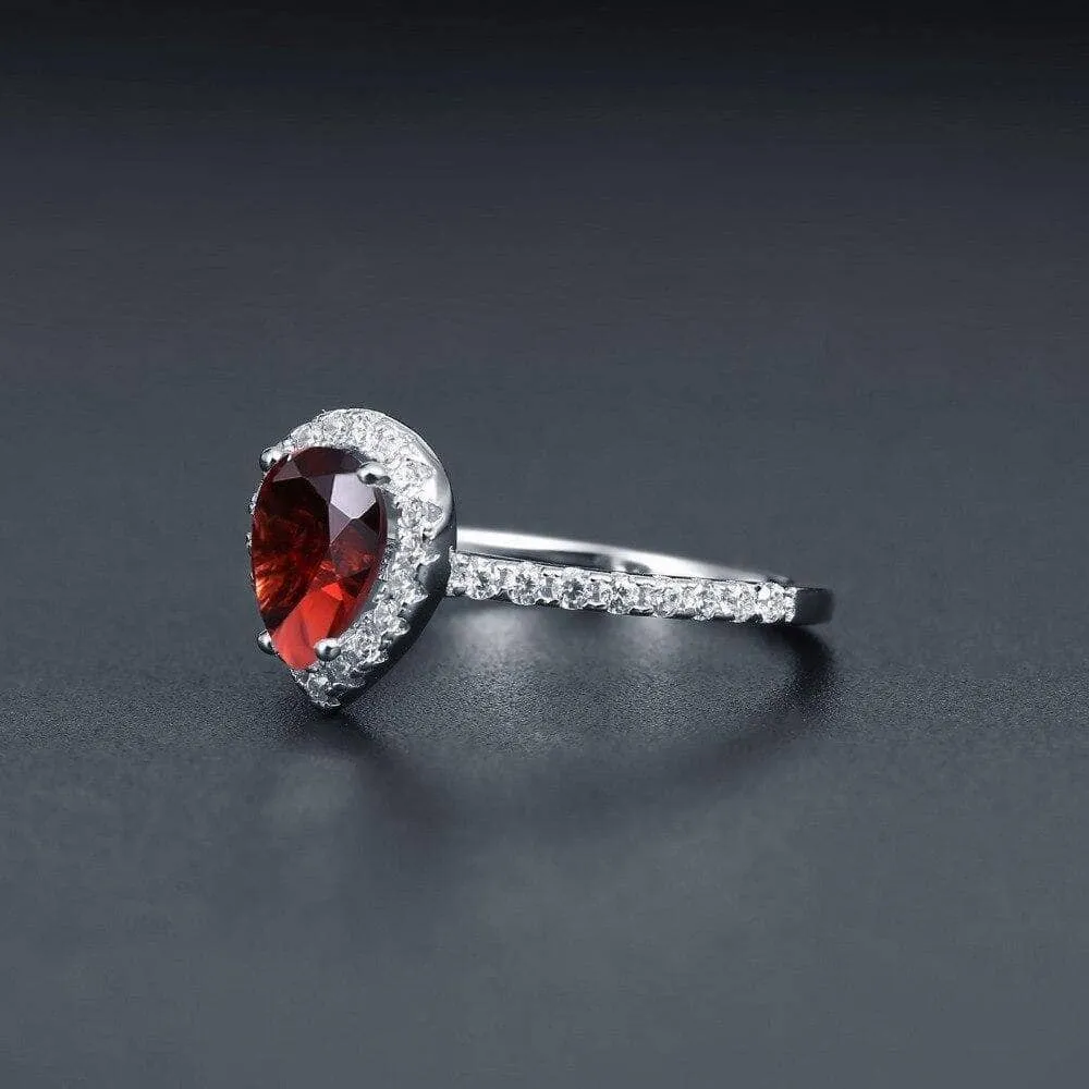 1.36Ct Natural Pear Cut Red Garnet Ring
