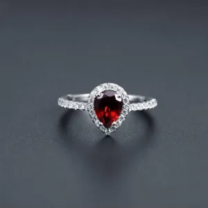 1.36Ct Natural Pear Cut Red Garnet Ring