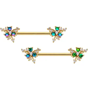 14 Gauge 9/16 Purple Tourmaline Gold Tone Spray Nipple Ring Set