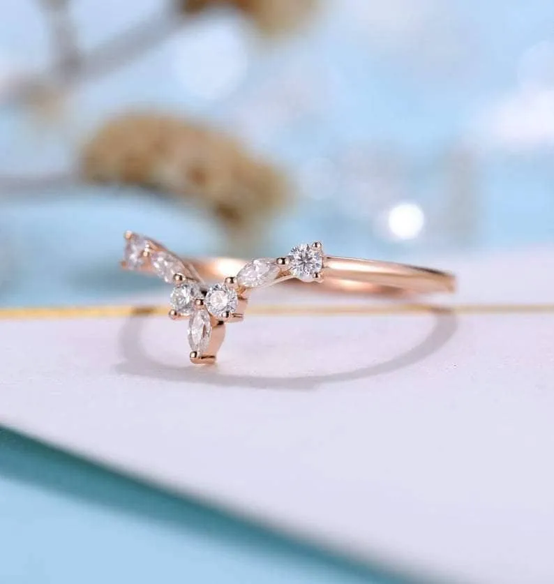14K Rose Gold Marquise Diamond Wedding Band