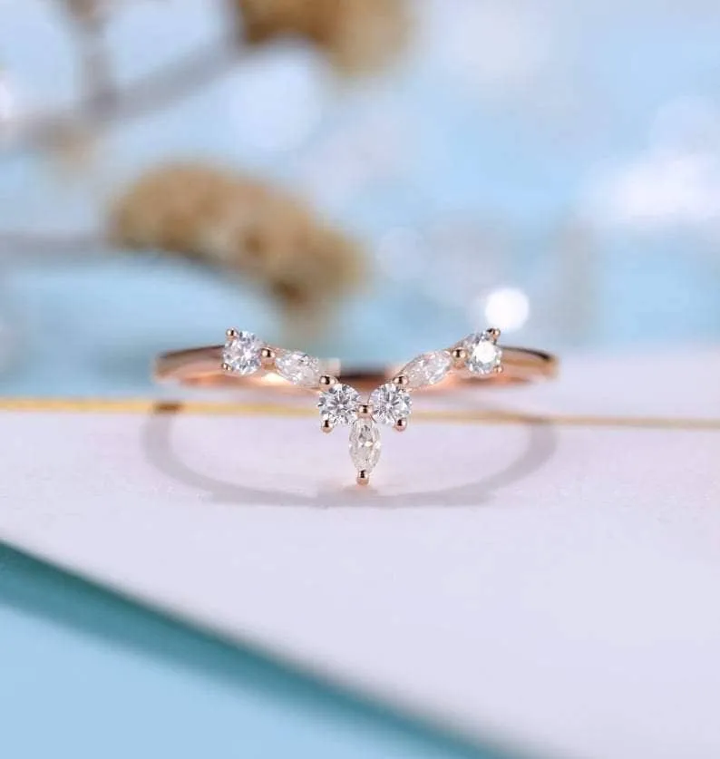 14K Rose Gold Marquise Diamond Wedding Band