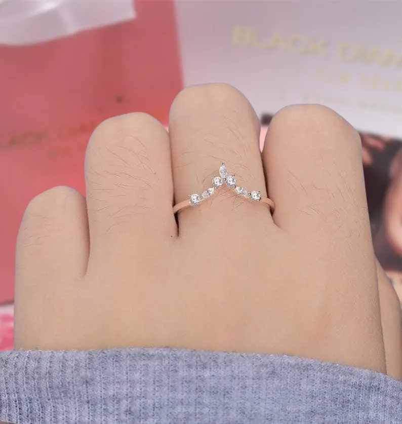 14K Rose Gold Marquise Diamond Wedding Band