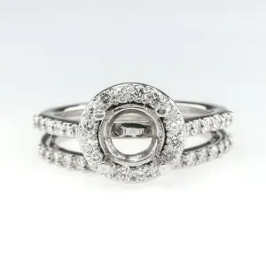 14K White Gold 0.57ctw Diamond Halo Accented Semi Mount Setting Bridal Ring Set