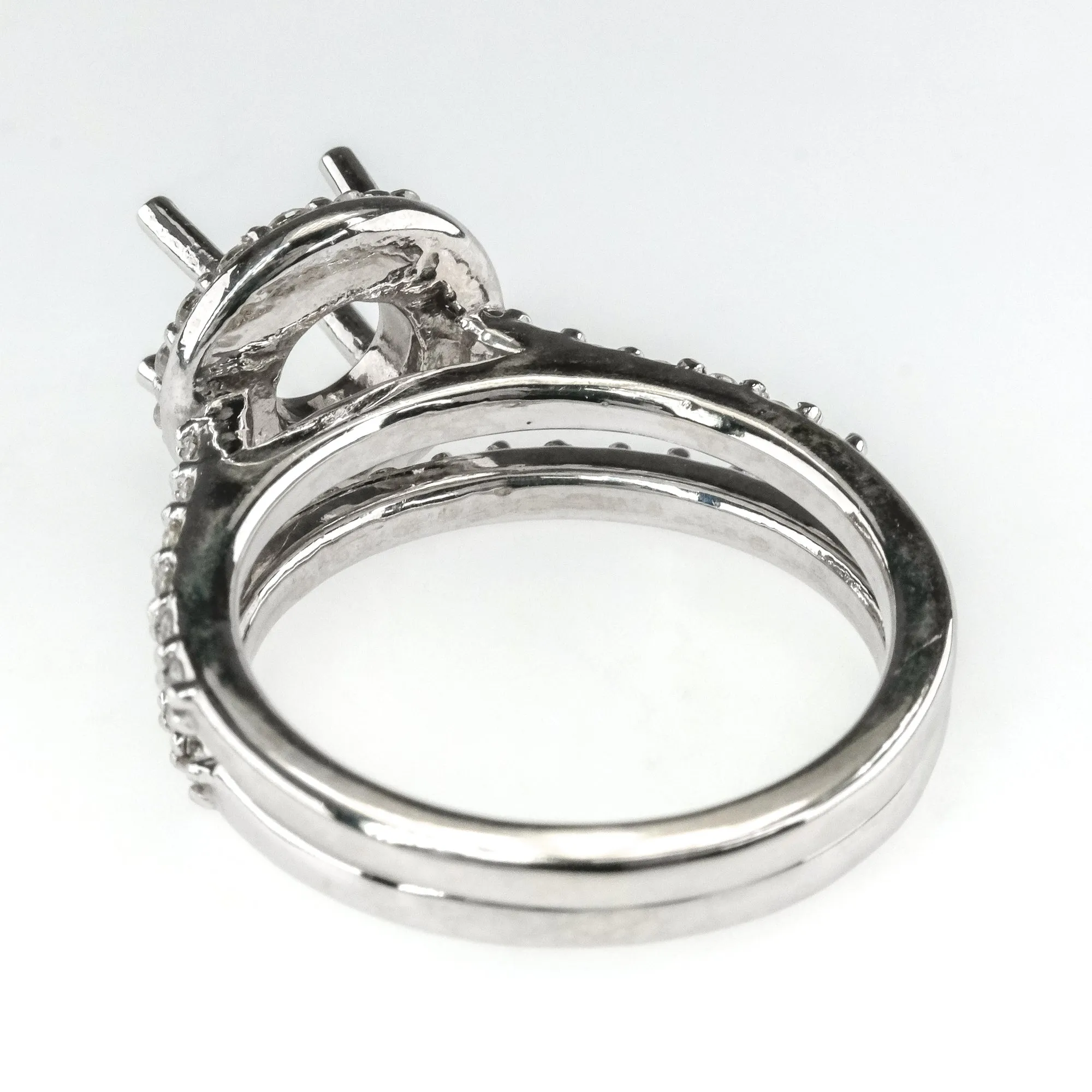 14K White Gold 0.57ctw Diamond Halo Accented Semi Mount Setting Bridal Ring Set