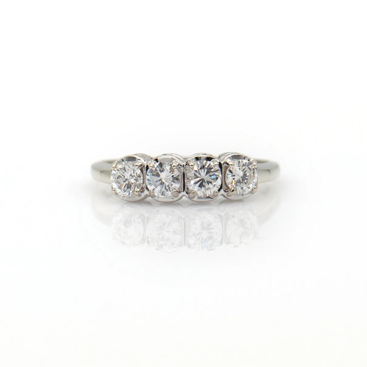 14K White Palladium Gold Four Stone Diamond Ring