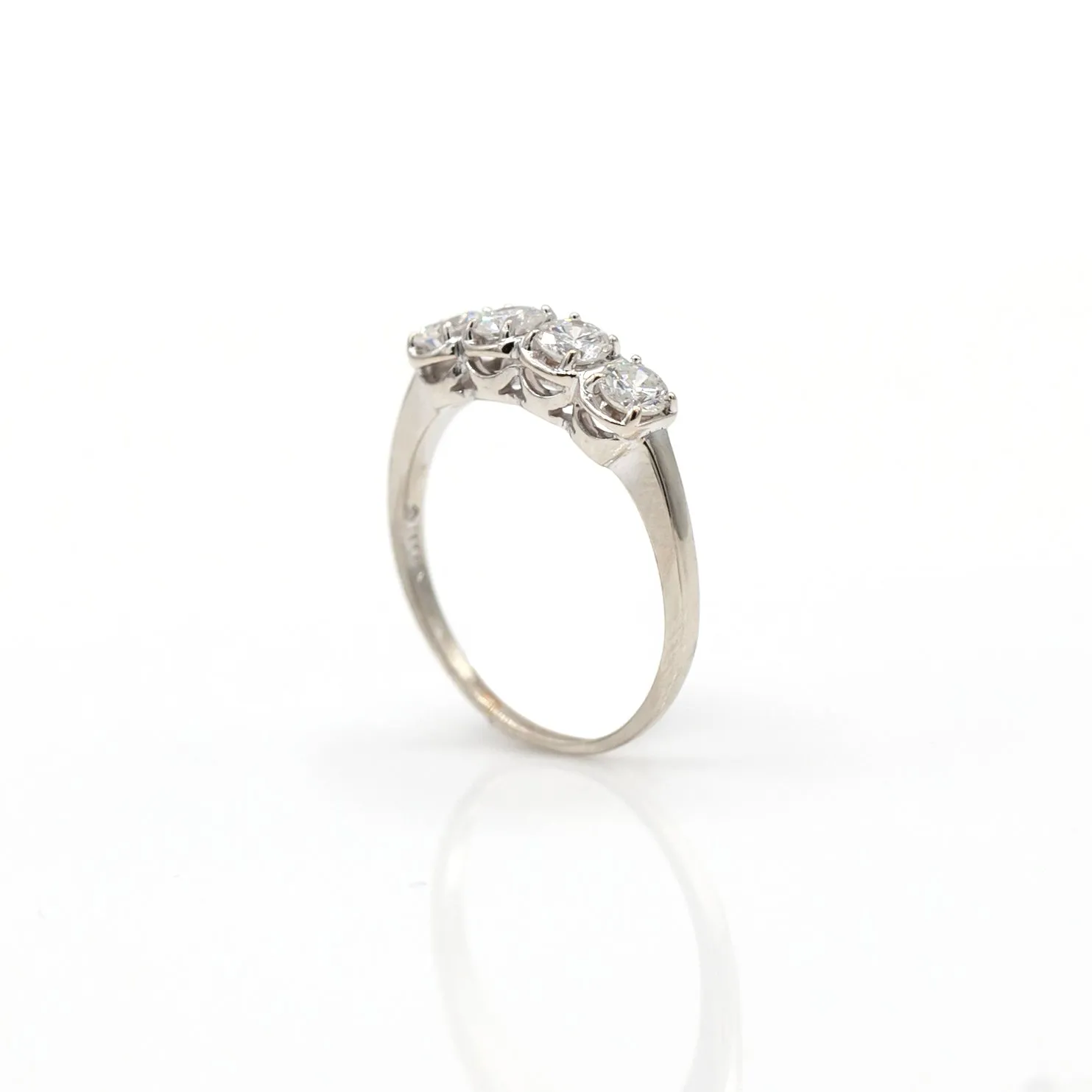 14K White Palladium Gold Four Stone Diamond Ring