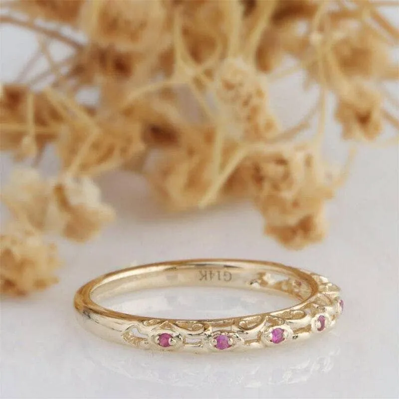 14k Yellow Gold Natural Red Ruby Stack Half Eternity Ring Band