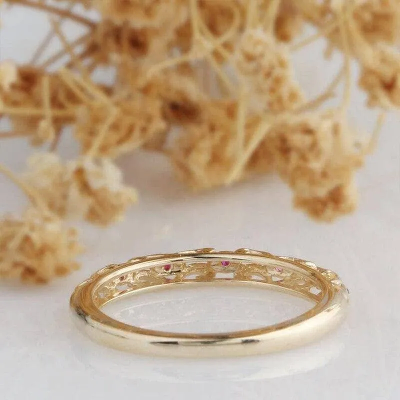14k Yellow Gold Natural Red Ruby Stack Half Eternity Ring Band