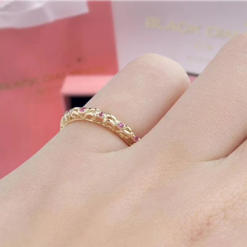 14k Yellow Gold Natural Red Ruby Stack Half Eternity Ring Band