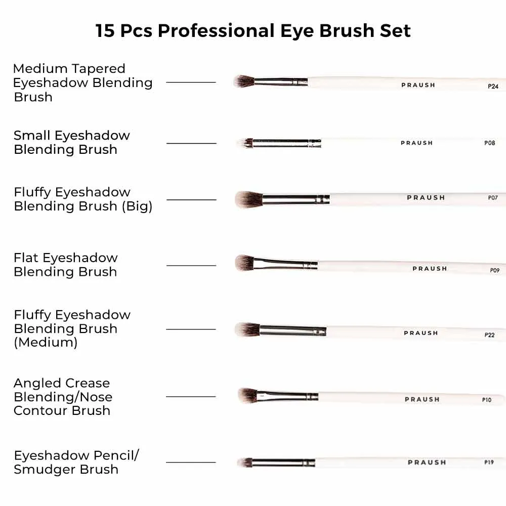 15 Pcs Professional Eye Brush Set with FREE Marble Makeup Pouch