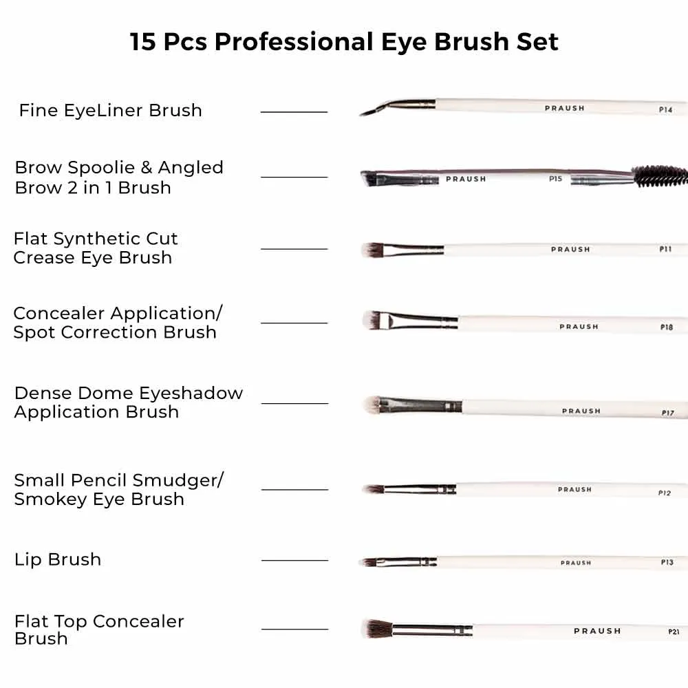 15 Pcs Professional Eye Brush Set with FREE Marble Makeup Pouch