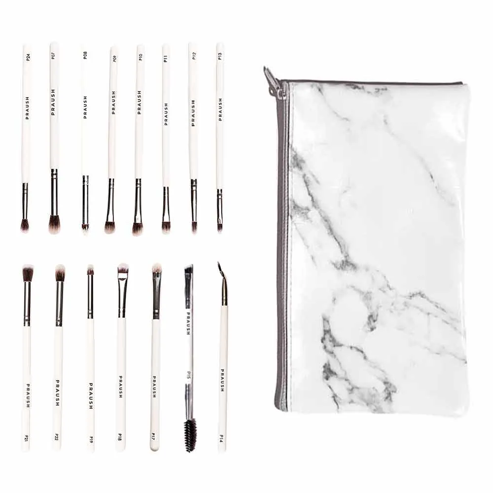 15 Pcs Professional Eye Brush Set with FREE Marble Makeup Pouch