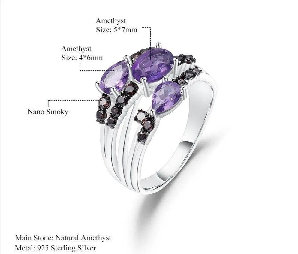 1.54Ct Natural Amethyst Three Birthstone Ring