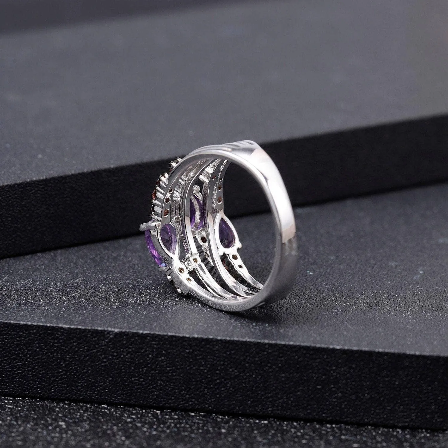 1.54Ct Natural Amethyst Three Birthstone Ring