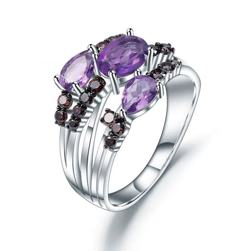 1.54Ct Natural Amethyst Three Birthstone Ring
