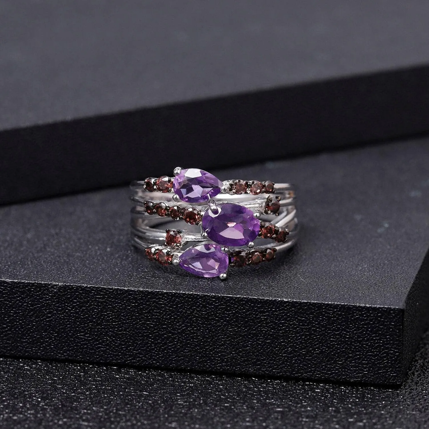 1.54Ct Natural Amethyst Three Birthstone Ring