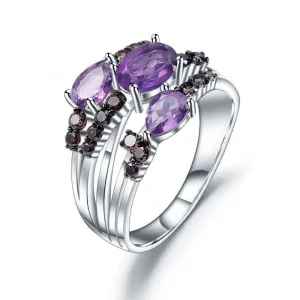 1.54Ct Natural Amethyst Three Birthstone Ring