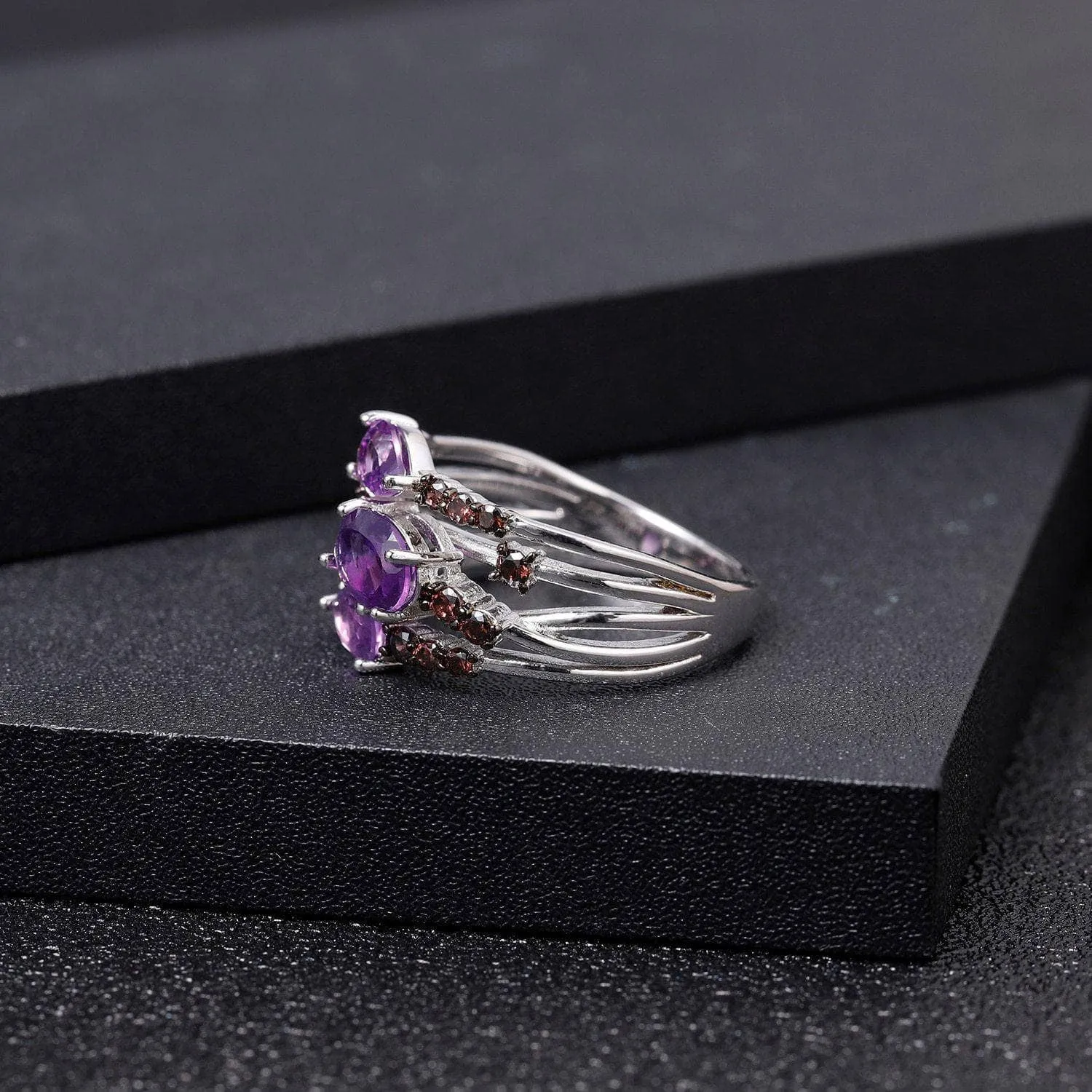 1.54Ct Natural Amethyst Three Birthstone Ring
